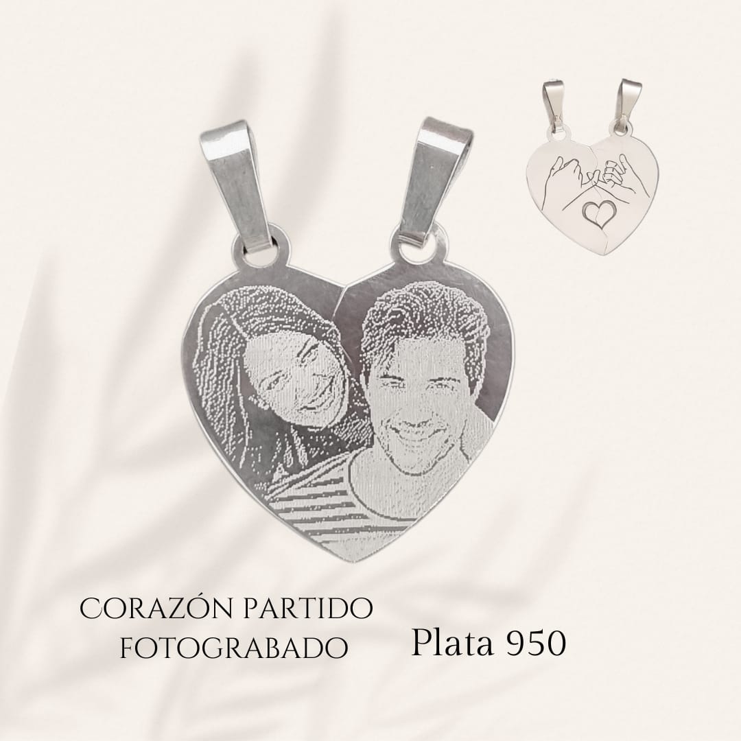 Corazón Partido fotograbado personalizado en plata 950