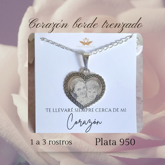 collar corazón borde trenzado plata 950