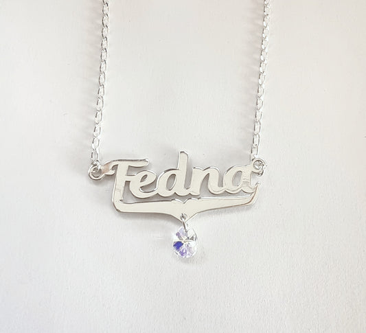 Nombre personalizado con cristal y cadena plata pura