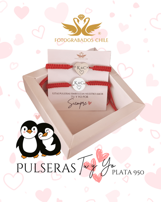 Set pulseras parejas tu y yo plata 950