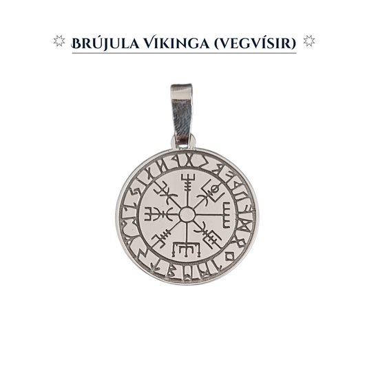 Brújula vikinga vegvísir sin  cadena plata pura